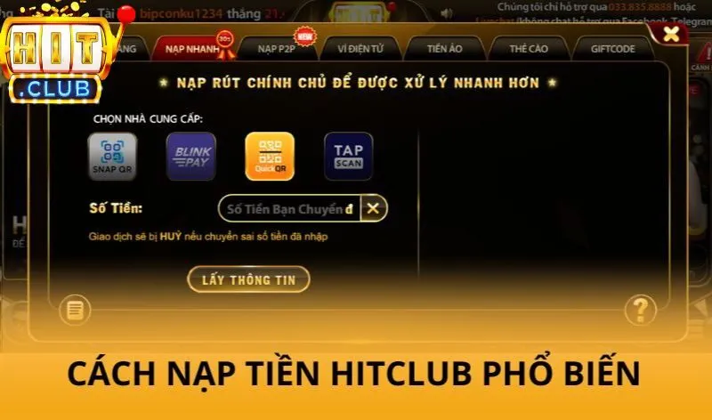 Cách nạp tiền Hitclub phổ biến nhất
