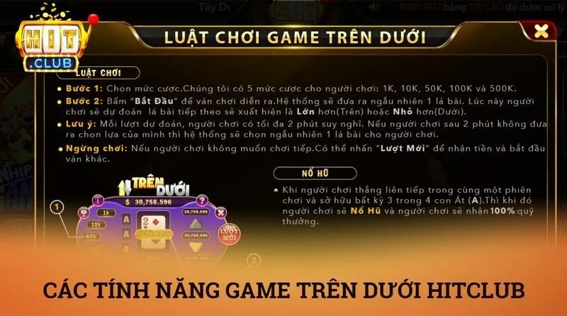 Các tính năng và bảng quy đổi điểm game trên dưới hitclub