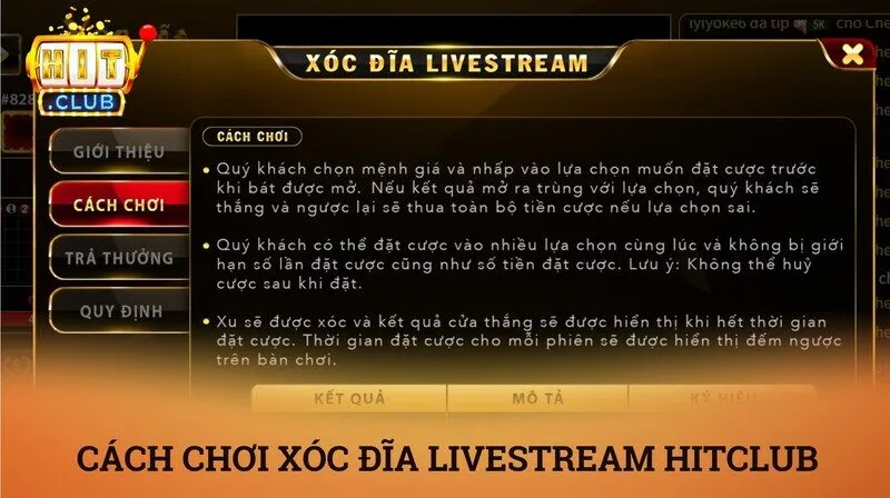 Cách chơi Xóc đĩa livestream Hitclub chi tiết từng bước