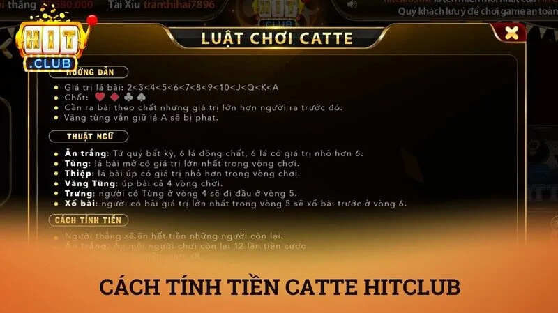 Các thuật ngữ và quy định về tính tiền trong Catte Hitclub