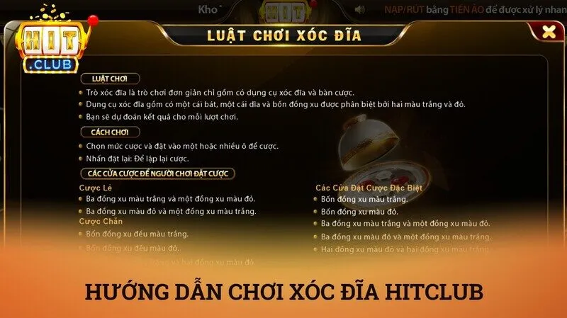 Các lựa chọn đặt cược trong một ván game Xóc đĩa HitClub