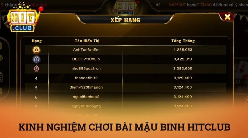 Kinh nghiệm và chiến thuật xếp bài mậu binh hitclub bất bại