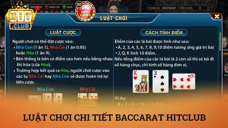 Luật cược và các cửa cược chính thức của baccarat Hitclub