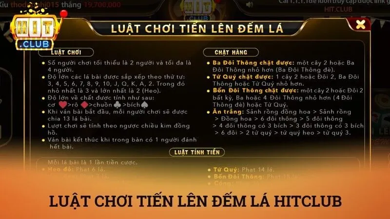 Luật tính tiền của trò chơi Tiến Lên Đếm Lá Hitclub